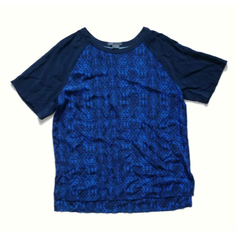 EUC Blue Contrast Sleeve Silk Tee by Vince - SZ S